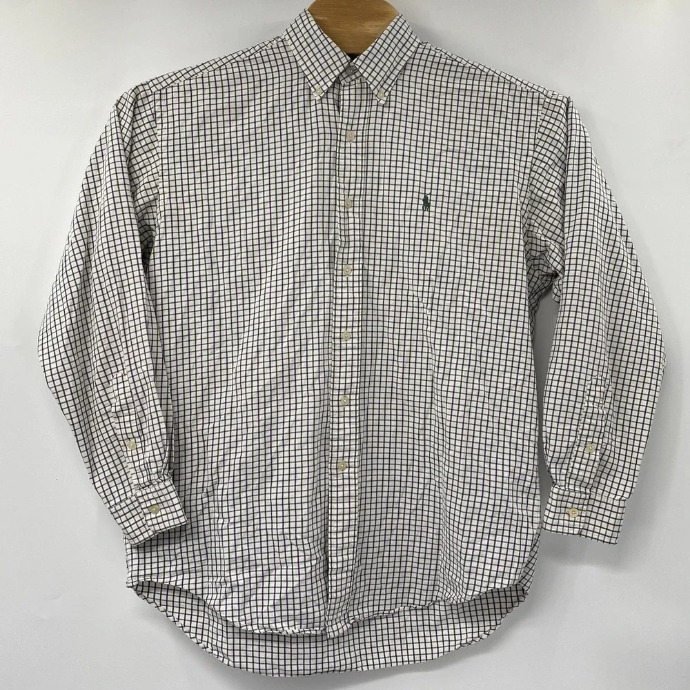 Ralph Lauren Golf Tilden Men's M White Green Purple Plaid Long Sleeve Shirt - Picture 2 of 4